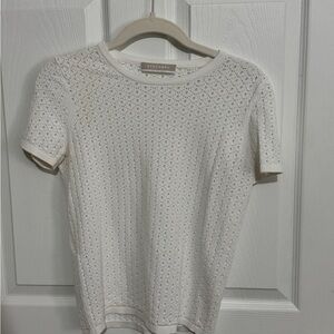 Stefanel Cream Short Sleeve Eyelet Top